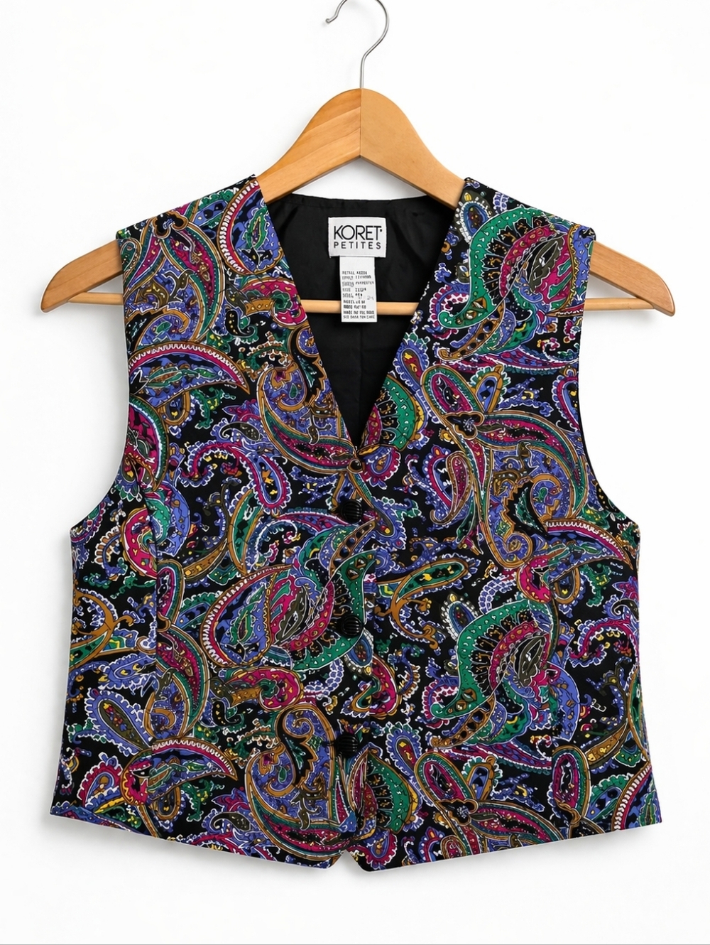 Vintage Koret Petites Paisley Vest Size 4P Multicolor Button Front Boho Retro